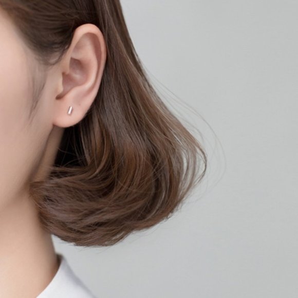 SILVER ROUND ROD STUD EARRINGS - Picture 2 of 5